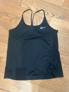 Nike Black Slim Strappy Athletic Tank Top with White Swoosh